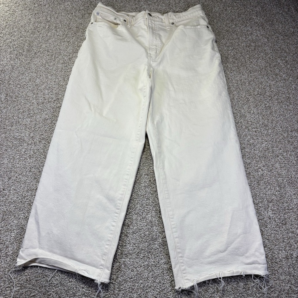 Madewell Perfect Vintage Wide-Leg Crop Jeans Womens 31 White Raw Hem Denim